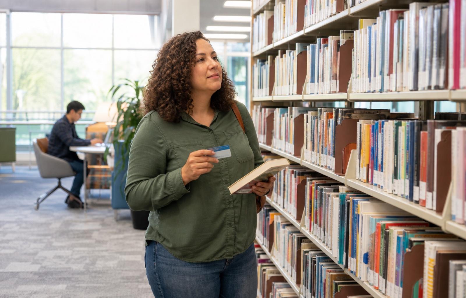 A welcoming library interior with bookshelves and reading tables