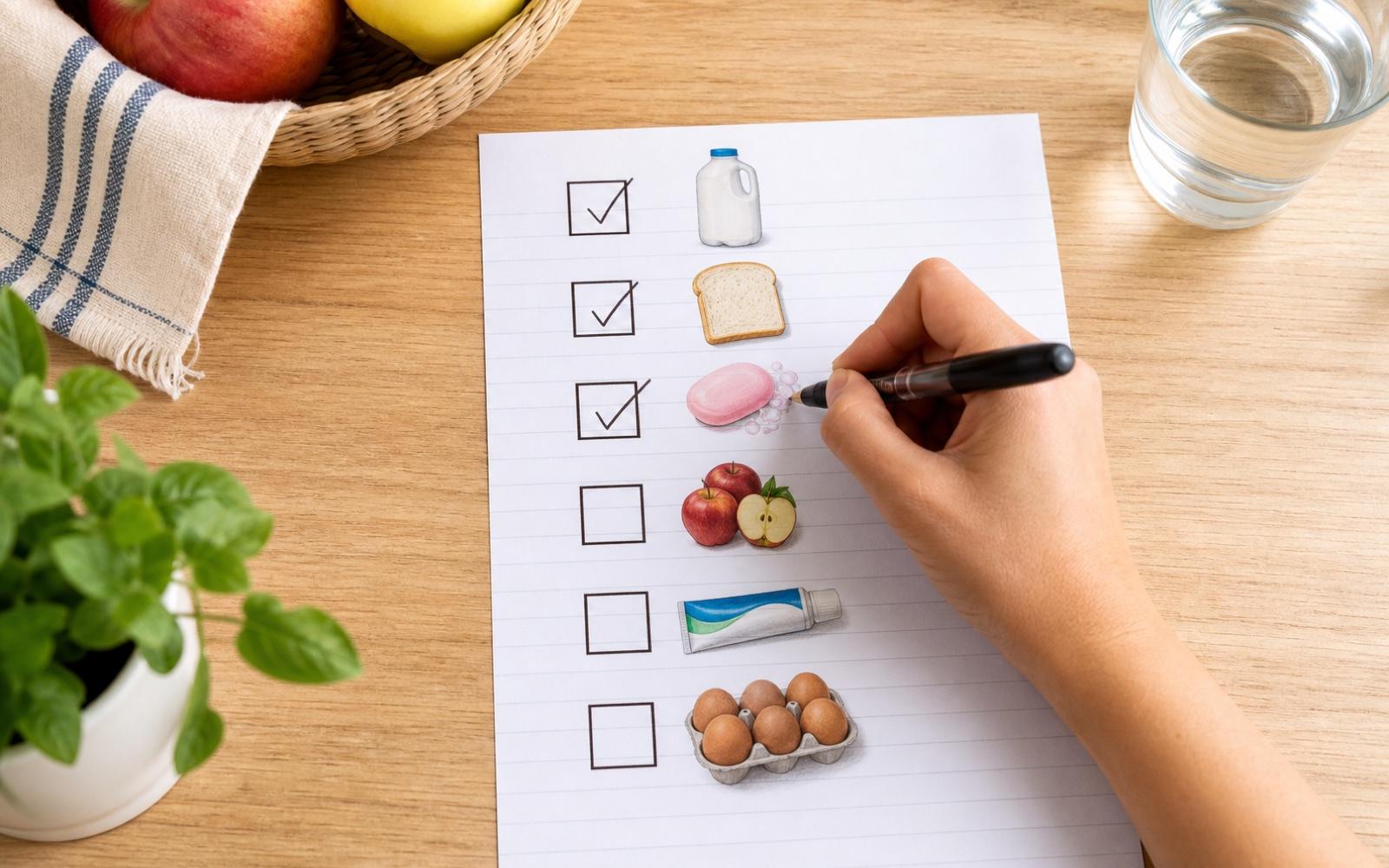 A hand writing a checklist with clear list items