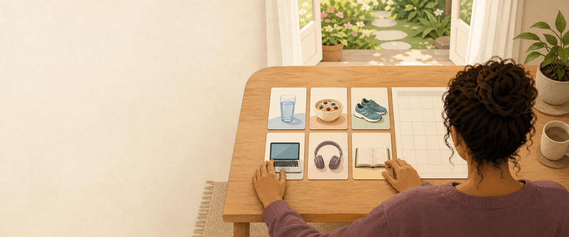 A person arranging picture cards to plan their day