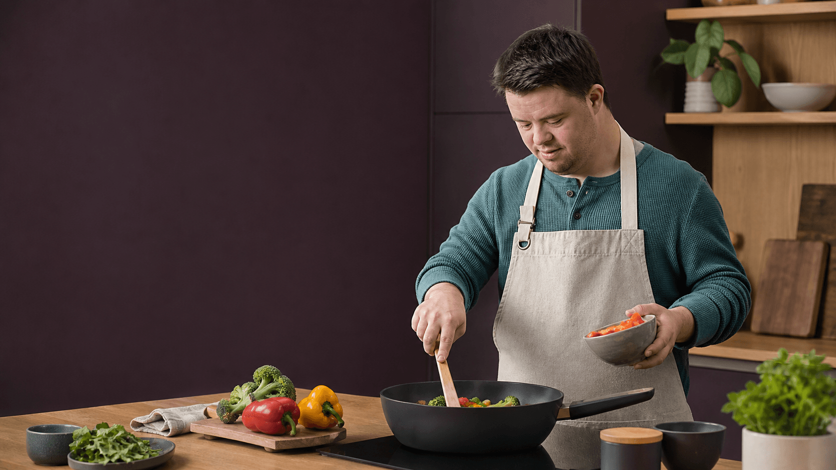 A person independently practicing cooking