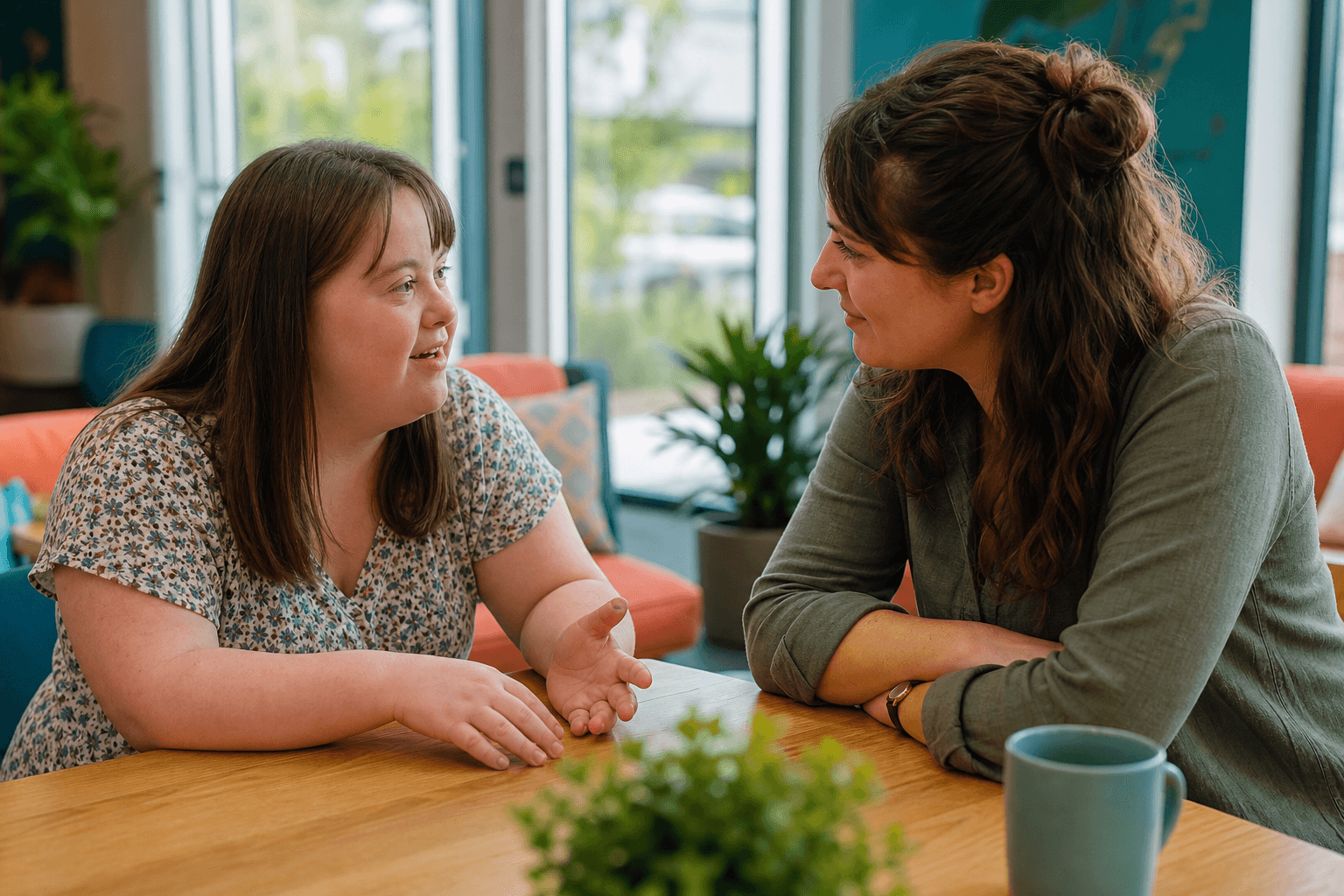 Two people having a supportive conversation