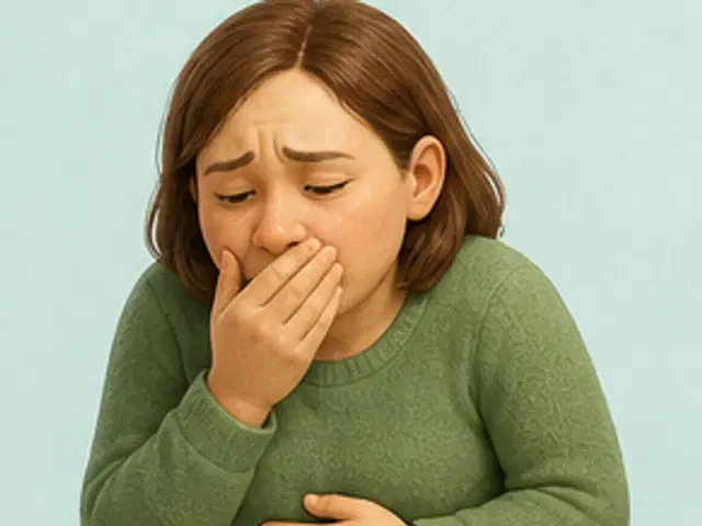 A person holding their tummy because they feel unwell